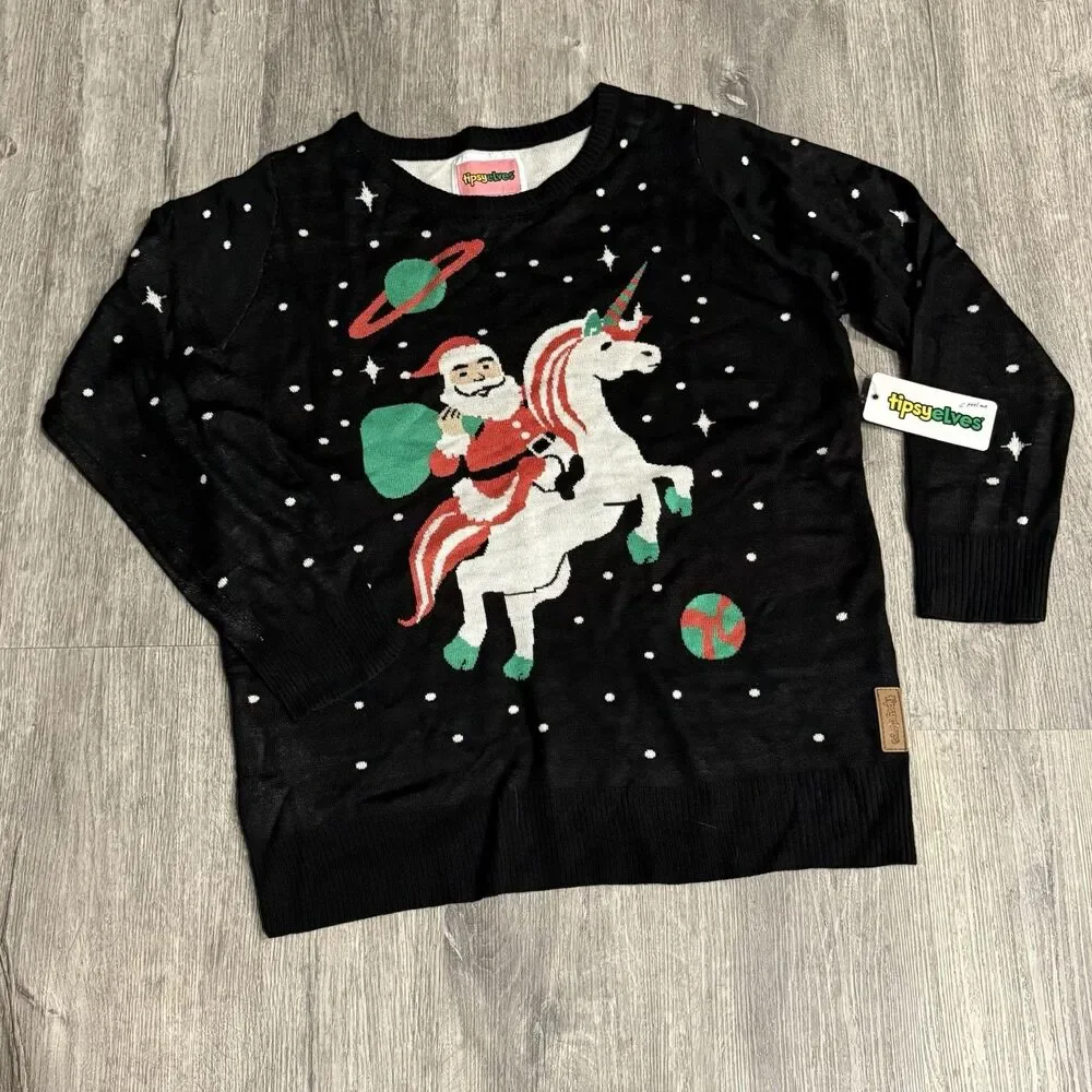 Tipsy Elves Ugly‎ Cute Christmas Sweater Women’s Cosmic Santa Unicorn NWT Large - Picture 3 of 10